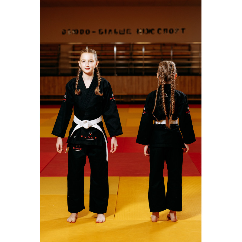 Чорне дитяче кімоно для дівчаток, джиу-джитсу, TM BUDOGI, зріст 120 см, щільність 350 гр/м.кв.