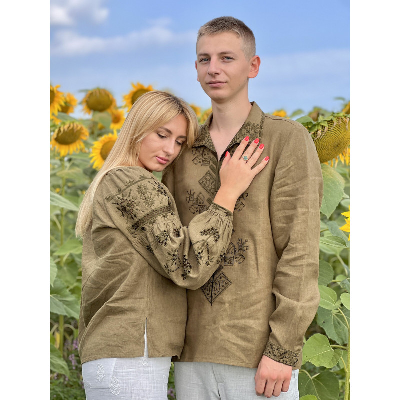 Чоловіча вишита сорочка хакі SVCH3