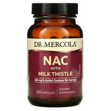 N-ацетилцистеїн з розторопшою, NAC with Milk Thistle, Dr. Mercola, 500 мг, 60 капсул