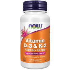 Витамин D3 и К2, Vitamin D-3 & K-2, Now Foods, 120 капсул