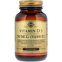 Витамин D3 (холекальциферол), Vitamin D3, Solgar, 250 мкг (10000 МЕ), 120 гелевых капсул