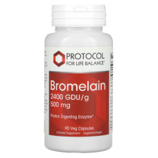 Бромелайн, Bromelain, Protocol for Life Balance, 2400 GDU/г, 500 мг, 90 растительных капсул