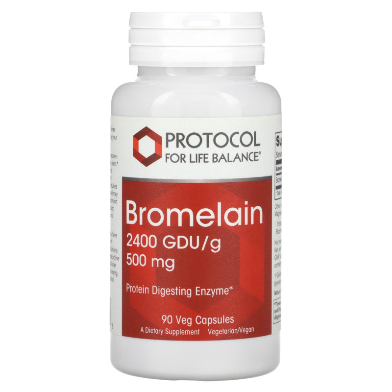 Бромелайн, Bromelain, Protocol for Life Balance, 2400 GDU/г, 500 мг, 90 растительных капсул