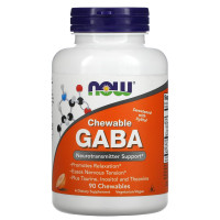 ГАМК, Гамма-аминомасляная кислота, GABA, Now Foods, апельсиновый вкус, 90 жевательных таблеток
