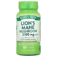 Ежовик гребенчатый, супер-гриб с биоперином, Lion's Mane Mushroom plus Bioperine, Nature's Truth, 2100 мг, 50 капсул