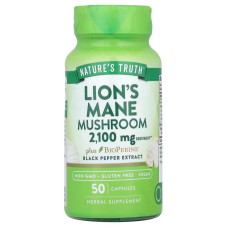 Їжовик гребінчастий, супер-гриб з біоперином, Lion's Mane Mushroom plus Bioperine, Nature's Truth, 2100 мг, 50 капсул