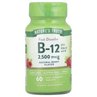 Вітамін B-12 плюс фолієва кислота, Vitamin B-12, Nature's Truth, смак ягід, 2500 мкг, 60 швидкорозчинних таблеток