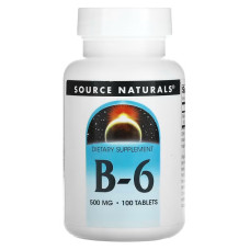 Витамин В6 (пиридоксин), Vitamin B-6, Source Naturals, 500 мг, 100 табл.