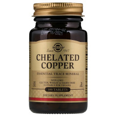 Медь (Chelated Copper), Solgar, хелатная форма, 100 таблеток