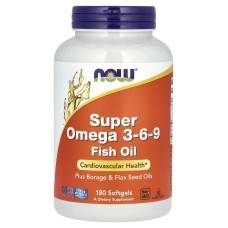 Супер омега 3-6-9, Super Omega 3-6-9, Now Foods, 1200 мг, 180 гелевих капсул