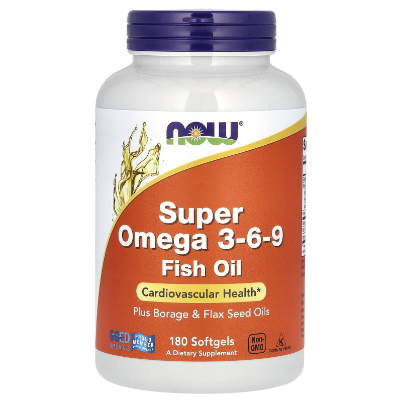 Супер омега 3-6-9, Super Omega 3-6-9, Now Foods, 1200 мг, 180 гелевих капсул