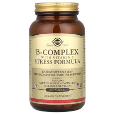 Комплекс витаминов В + С, B-Complex with Vitamin C, Solgar, стресс формула, 250 таблеток