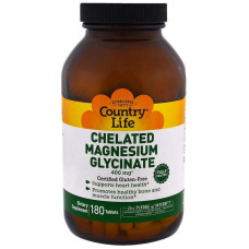 Магній гліцинат, Chelated Magnesium Glycinate, Country Life, 400 мг, 180 таблеток