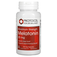 Мелатонин, Melatonin, Protocol for Life Balance, максимальная сила, 20 мг, 90 растительных капсул
