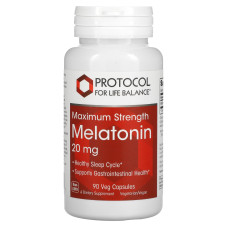 Мелатонін, Melatonin, Protocol for Life Balance, максимальна сила, 20 мг, 90 рослинних капсул