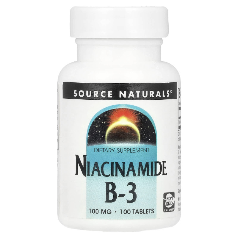 Ниацинамид (В-3), Niacinamide B-3, Source Naturals, 100 мг, 100 таблеток