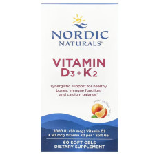 Витамины D3 + K2, Vitamins D3 + K2, Nordic Naturals, со вкусом апельсина, 60 гелевых капсул