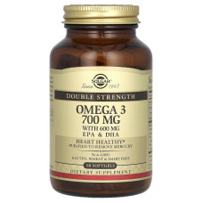 Омега-3, рыбий жир, Omega-3, EPA & DHA, Solgar, двойная сила, 700 мг, 60 гелевых капсул