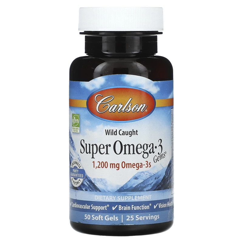 Омега-3 супер, Super Omega-3, Carlson, 1200 мг, 50 гелевих капсул