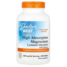 Магний хелат, Magnesium, Doctor's Best, с высокой степенью усвоения, 200 мг, 240 таблеток (100 мг в таблетке)