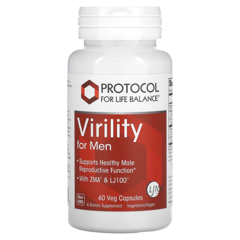 Репродуктивное здоровье мужчин, Virility For Men, Protocol for Life Balance, 60 веганских капсул