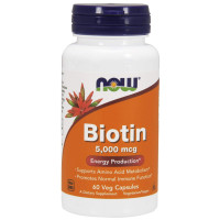 Біотин, Biotin, NOW Foods, 5000 мкг, 60 рослинних капсул