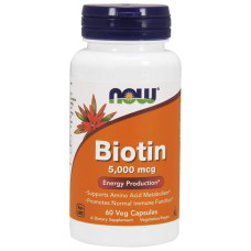 Биотин, Biotin, NOW Foods, 5000 мкг, 60 растительных капсул