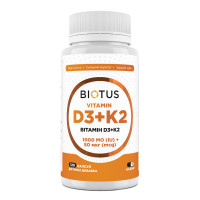 Витамин D3+К2, Vitamin D3+K2, Biotus, 1000 МЕ/50 мкг, 120 капсул