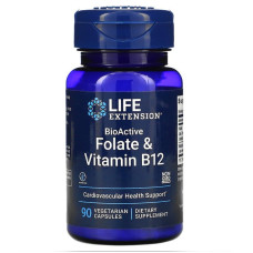 Фолієва кислота та вітамін В12, Folate & Vitamin B12, Life Extension, 90 капсул