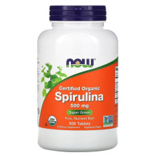Спирулина, Spirulina, Now Foods, сертифицированная, органическая, 500 мг, 500 таблеток
