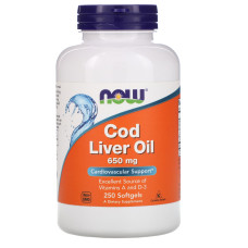 Рыбий жир из печени трески, Cod Liver Oil, Now Foods, 650 мг, 250 гелевых капсул
