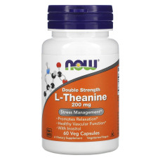 L-теанин, L-Theanine, Now Foods, двойная сила, 200 мг, 60 вегетарианских капсул