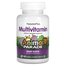 Вітаміни для дітей, Multi-Vitamin and Mineral, Nature's Plus, Animal Parade, смак винограду, 180 тварин