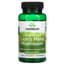 Ежовик гребенчатый, Lion's Mane Mushroom, Swanson, 500 мг, 60 капсул