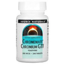 Хром, Chromemate Chromium GTF, Source Naturals, 200 мкг, 240 таб.