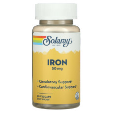 Залізо, Iron, Solaray, 50 мг, 60 капсул