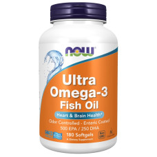 Супер омега 3, Ultra Omega-3, Now Foods, 500 EPA/250 DHA, 180 капсул с кишечнорастворимой оболочкой
