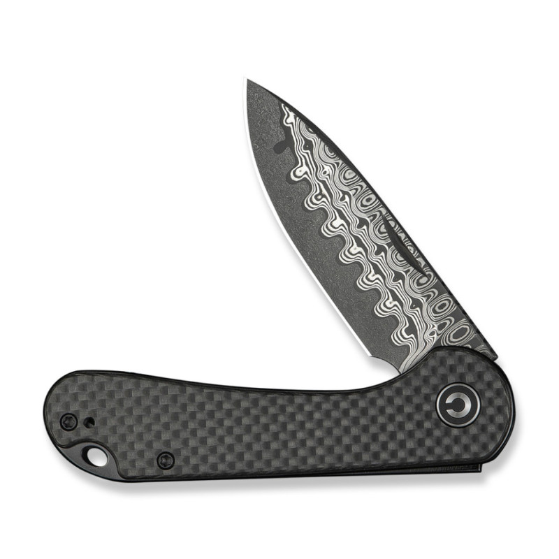 Ніж складаний кишеньковий Civivi Elementum Slip Joint, (7.5 см) Damascus / Carbon Fiber сірий