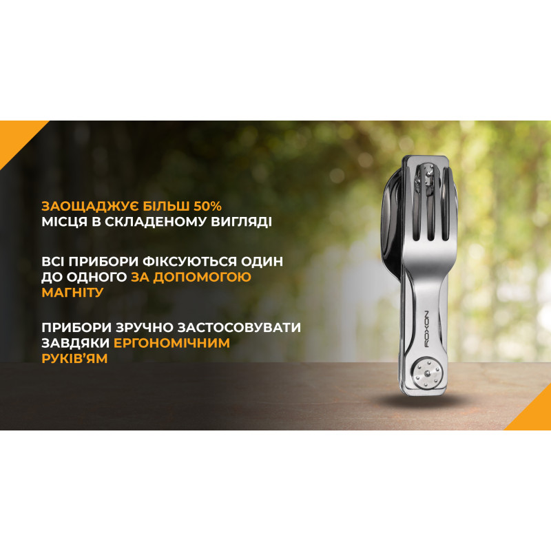 Набір столових приборів Roxon C1 3 in1 (ложка, виделка, ніж), сірий