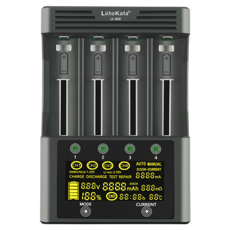 Універсальний інтелектуальний зарядний пристрій LiitoKala Lii-600 EU для акумуляторів + автомобільний кабель