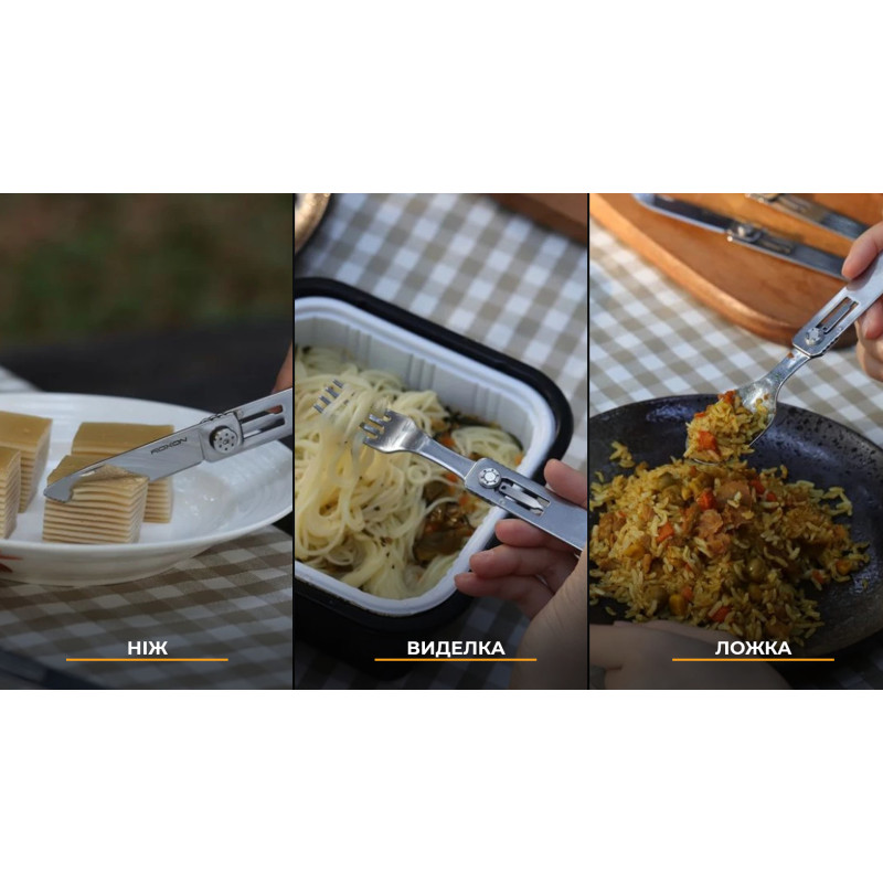 Набір столових приборів Roxon C1 3 in1 (ложка, виделка, ніж), сірий