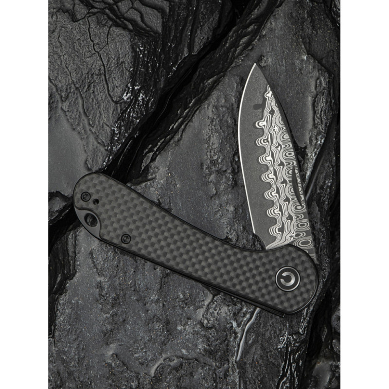 Ніж складаний кишеньковий Civivi Elementum Slip Joint, (7.5 см) Damascus / Carbon Fiber сірий