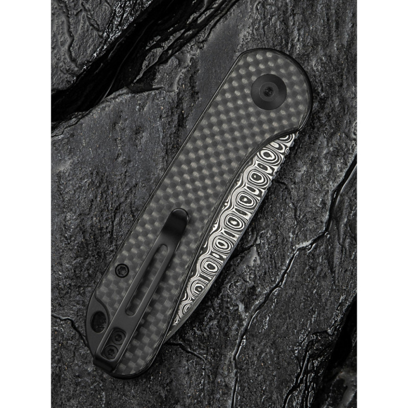 Ніж складаний кишеньковий Civivi Elementum Slip Joint, (7.5 см) Damascus / Carbon Fiber сірий