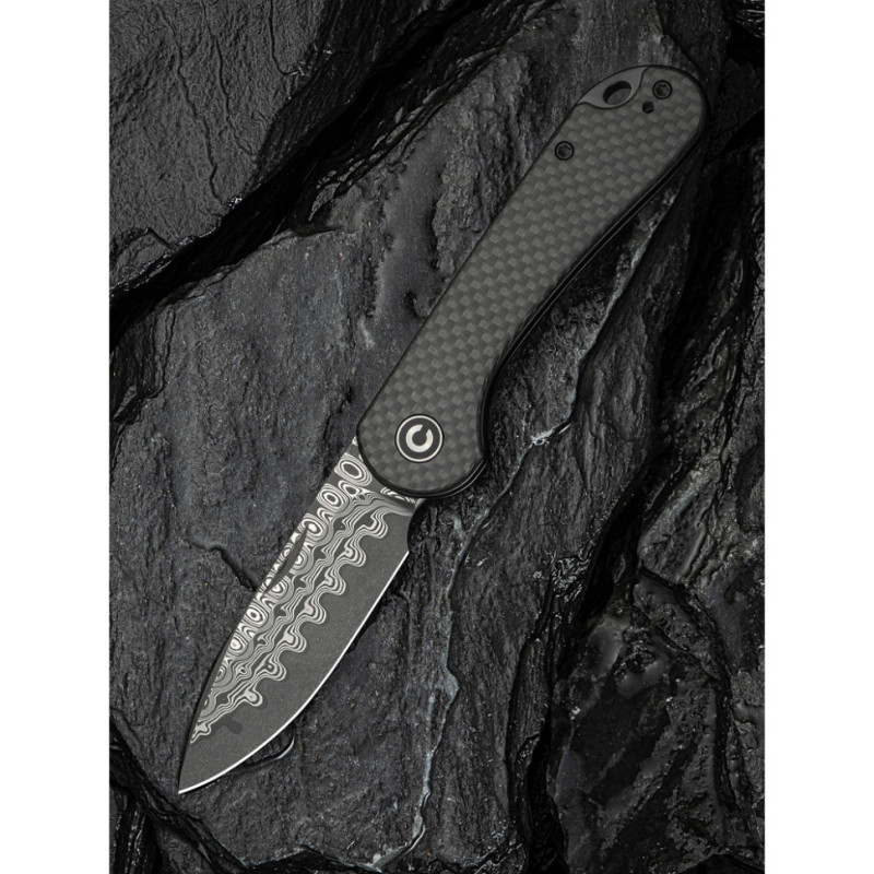Ніж складаний кишеньковий Civivi Elementum Slip Joint, (7.5 см) Damascus / Carbon Fiber сірий