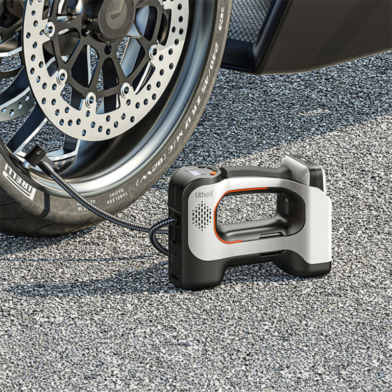 Акумуляторний компресор Litheli з ліхтарем, живлення від павербанку (УМБ Litheli Power Bank 20000 mAh, 45 W, 2А в комплекті)