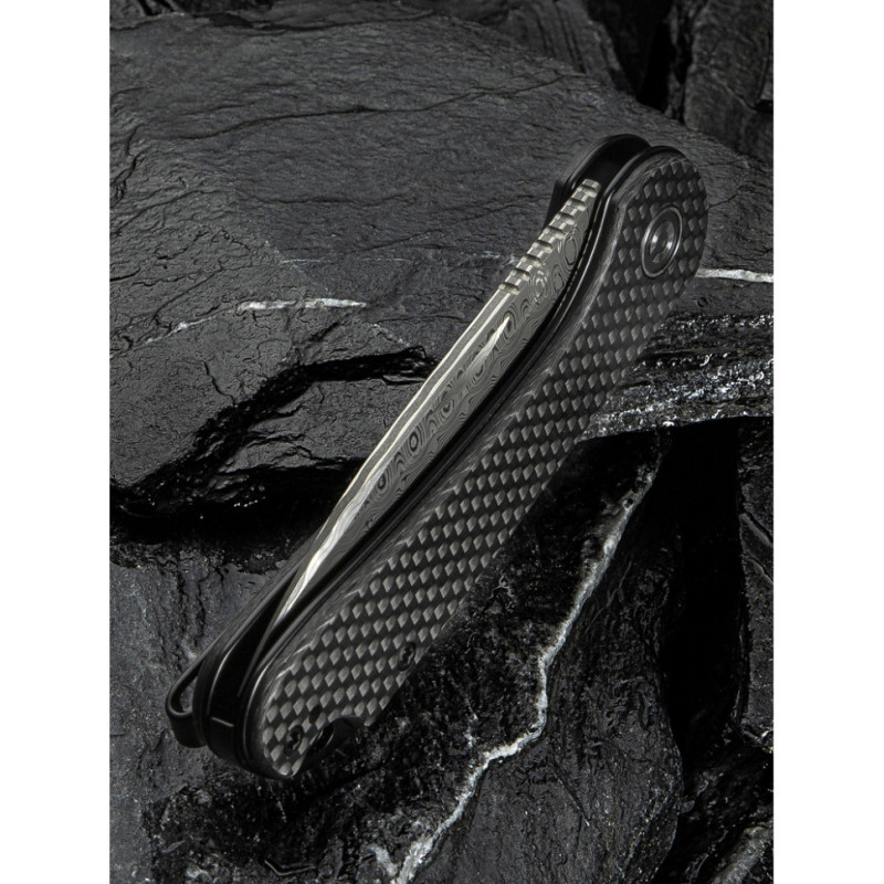 Ніж складаний кишеньковий Civivi Elementum Slip Joint, (7.5 см) Damascus / Carbon Fiber сірий