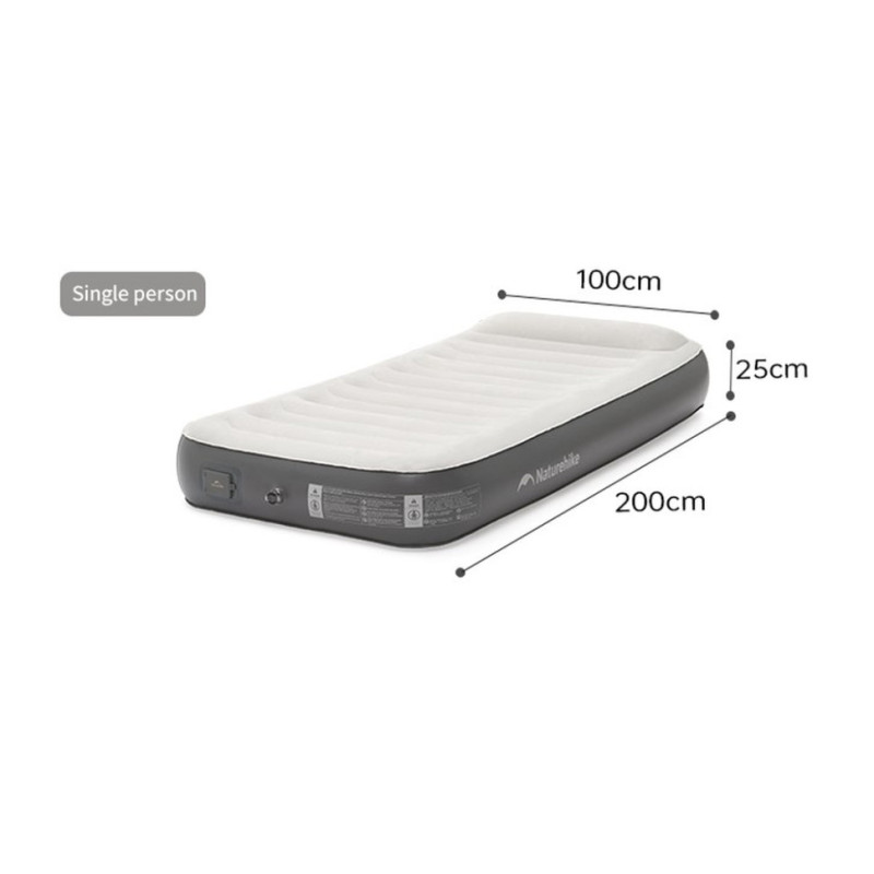 Самонадувний матрац, одномісний, із вбудованою помпою Naturehike CNK2450WS040, 250 мм, сірий
