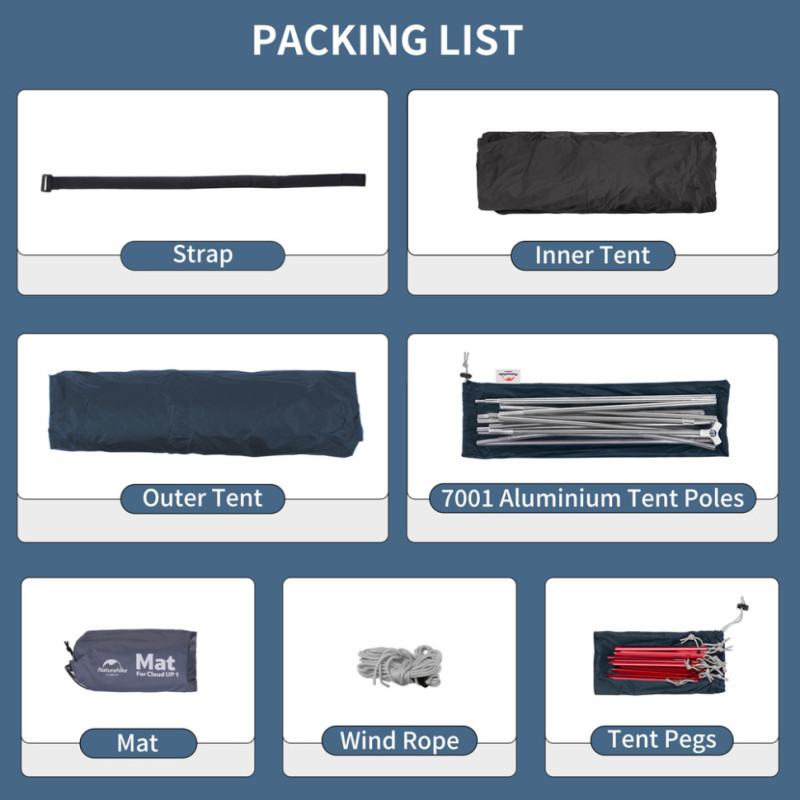 Намет надлегкий тримісний з футпринтом Naturehike Cloud Up 3 UL NH18T030-T-T, 20D, темно-синій