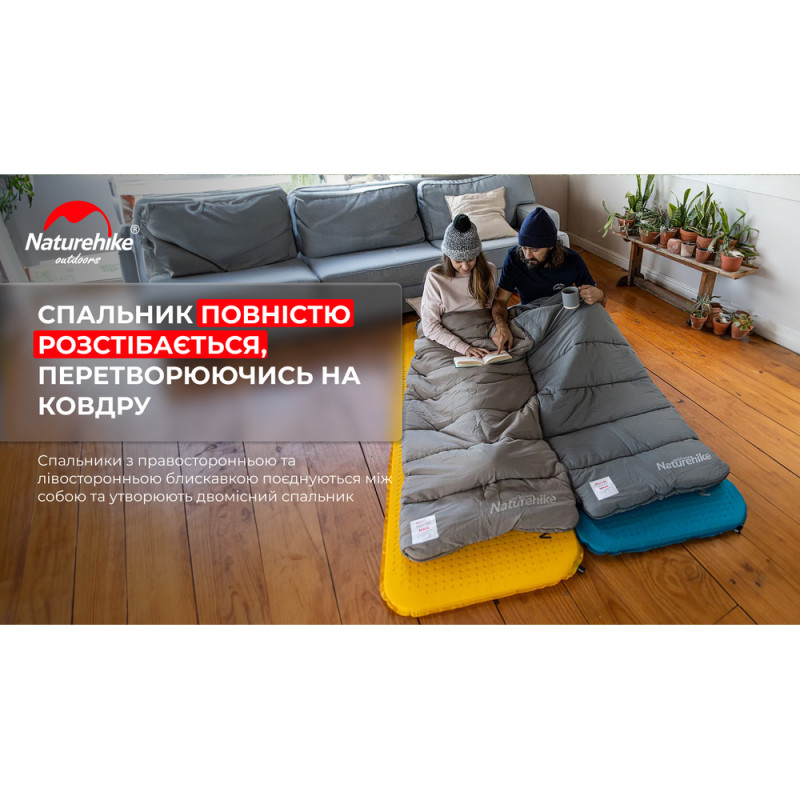 Спальник з капюшоном Naturehike M400 NH20MSD02, (1°C), правий, зелений