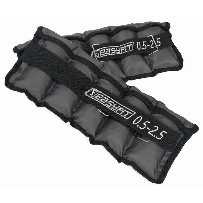 Утяжелители наборные для ног и рук EasyFit Metal с металлом, Сменный вес от 0,5 до 2,5 кг, Оксфорд, Стальная гранула, Серый